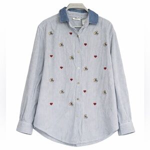 Vintage embroidered Cat button down blouse grandmacore